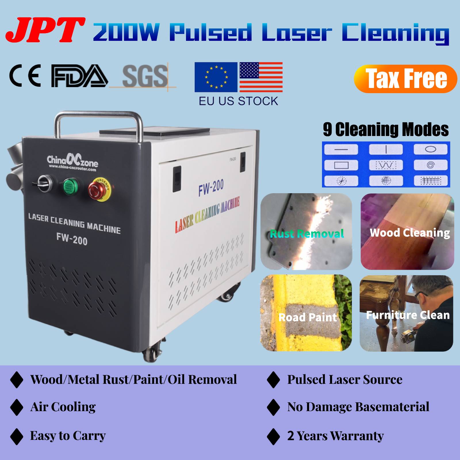 Industrial Laser Paint Remover - JPT 200W Pulsed Laser Cleaning Machine